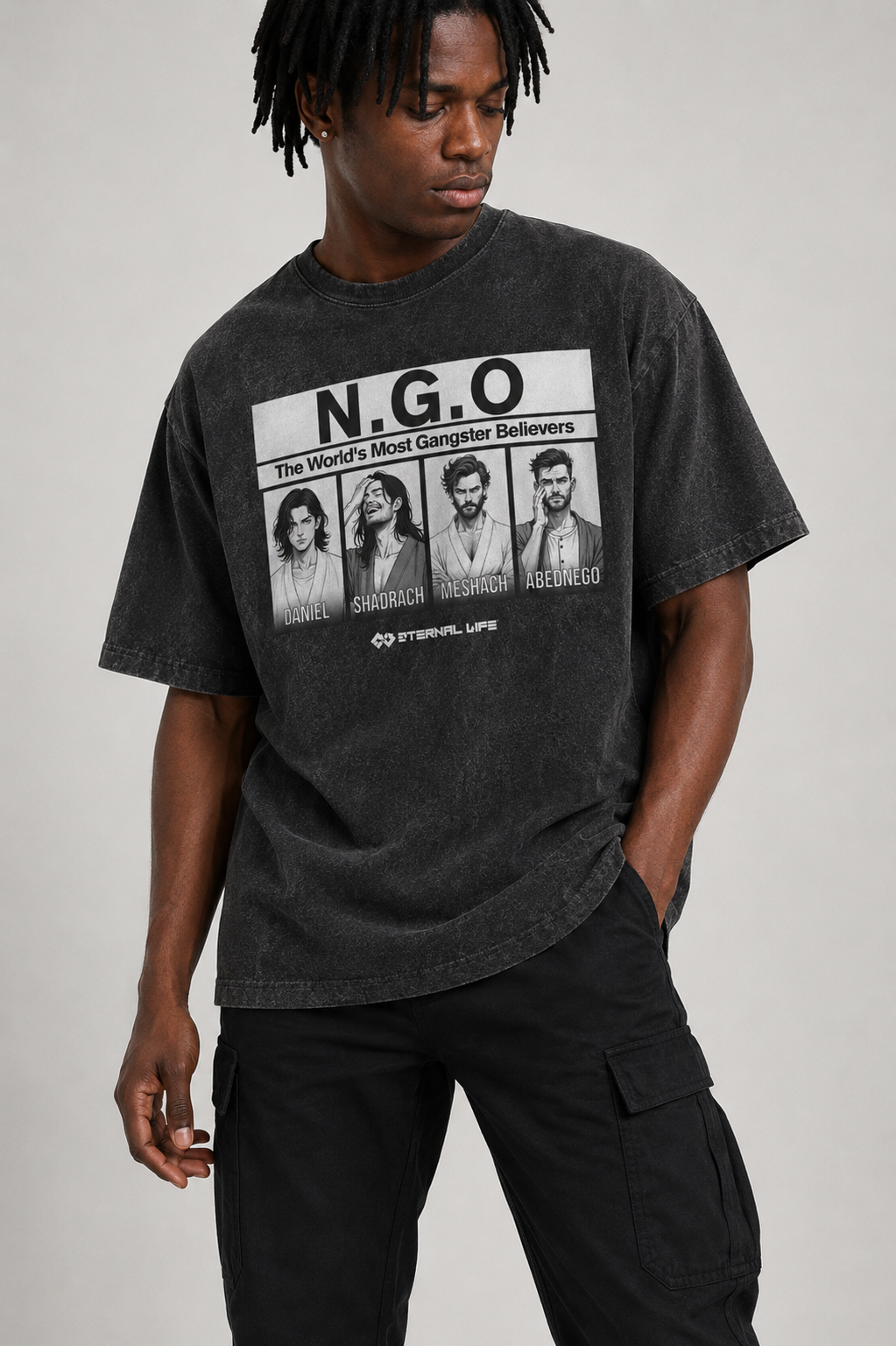 Acid Wash Regular Fit Tee | NGO - Black
